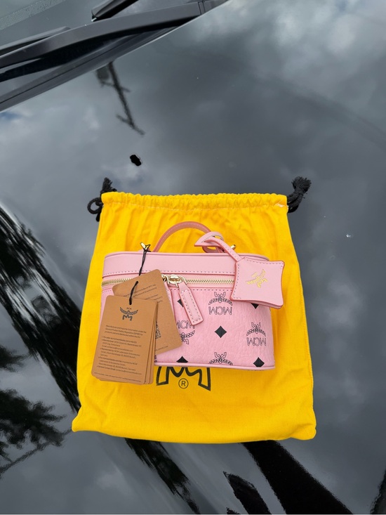 MCM Handbags - MCM Pink Logo-Print Mini Top-Handle Bag with Gold Hardware